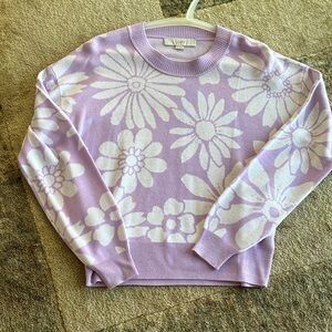 LOFT Lavender Floral Crew Neck Sweater